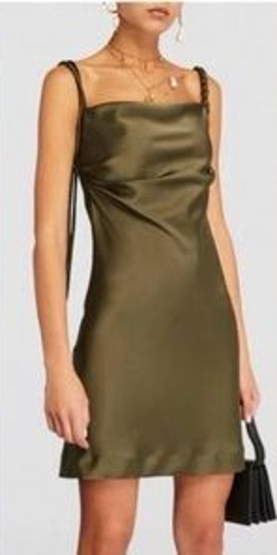House Of Harlow 1960 Olive Green Braided Strap Satin Mini Dress